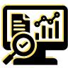 Icono de un monitor con gráficos y lupa de verificación, representando monitoreo y análisis de rendimiento en sistemas cloud.