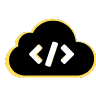 Icono de una nube con símbolos de código, representando la gestión de infraestructura en entornos cloud.